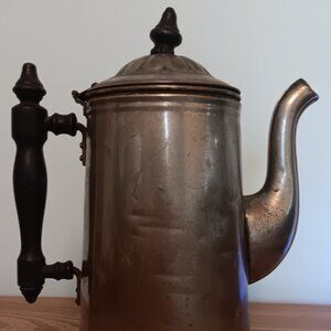 Vintage Rome Metal Ware Coffee Pot Kettle hinged lid wooden handle and top FVC